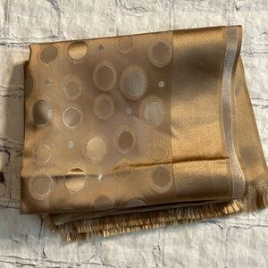 SATIN STYLE TOFFEE BROWN WITH LIGHT GREY POLKA DOTS RAW EDGES OBLONG SCARF O/S